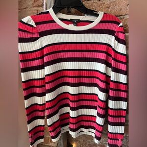 Talbots Red and Pink Striped Ribbed Top